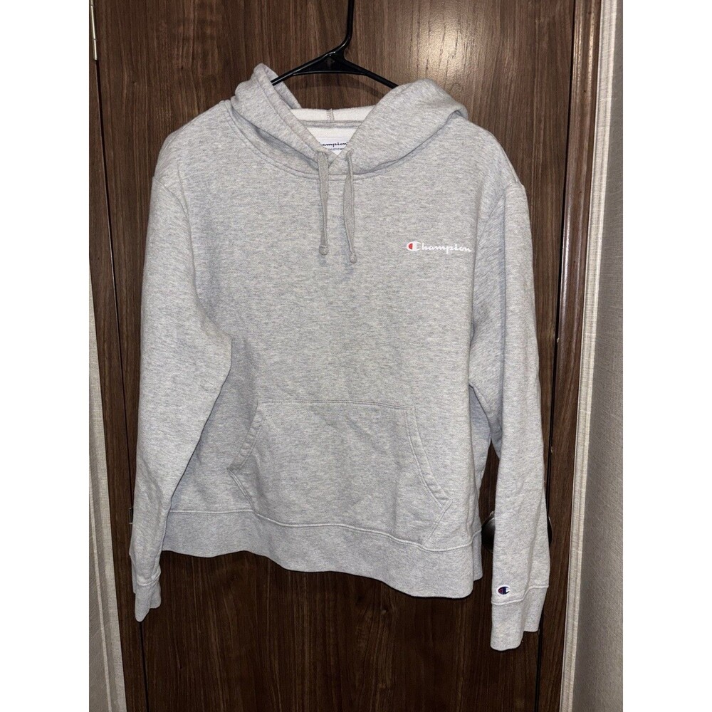 Champion Hoodie Women's Gray Embroidered Logo Pullover Fleece Sweatshirt Size L